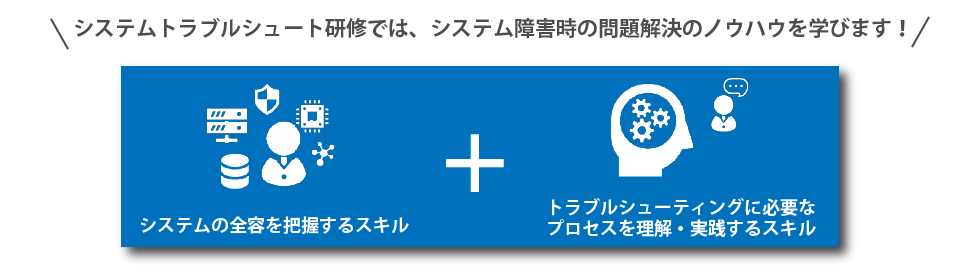 システムの全容を把握する事、トラブルシューティングに必要なプロセスを理解し実践することなど、システム障害における問題解決のノウハウが必要です。